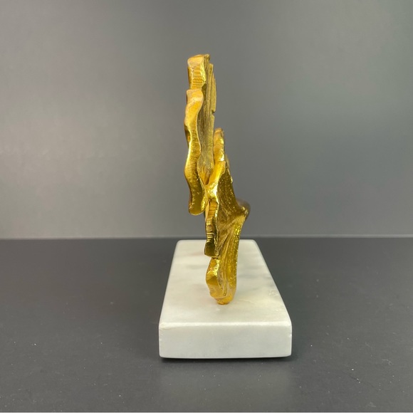 Sculpture 2 Leaf Ginko Gold Look Sculpture Modern Metal Leaves Marble Base - Picture 4 of 10